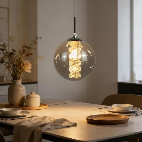 GBLY Pendelleuchte G9 Glas 1 Flammig Modern Rauchgrau 120CM höhenverstellbar Nachttisch Hängeleuchte Esstisch Schlafzimmer Esszimmer Bar
