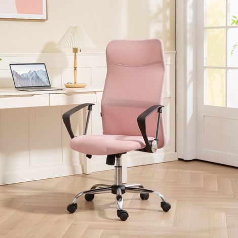 Sedia da ufficio ergonomica, girevole, regolabile in altezza e con funzione dondolo, rivestimento in rete, 63 x 65 x 109-119 cm, rosa