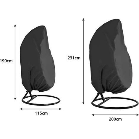 Housse de fauteuil suspendu de jardin, housse imperméable et résistante pour fauteuil suspendu d'extérieur, noire, taille S (115 x 190 cm). (1/5)