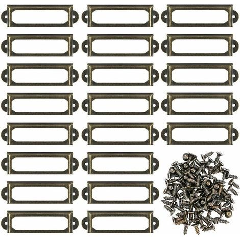 Lot de 50 supports d'étiquettes en métal pour meubles, tiroirs, armoires, cartes, plaques nominatives, cadres avec vis pour bureau, bibliothèque, bibliothèque, étagères Bronze (60 x 17 mm) (1/5)