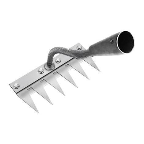 Multifunktionaler Unkrautrechen aus Metall, 6-Zinken-Gartenrechen, Tragbarer Gartenrechen zum Unkrautjäten, Gartengeräte zum Jäten/Lockern/Säen (ohne Stiel) 6 Zähne