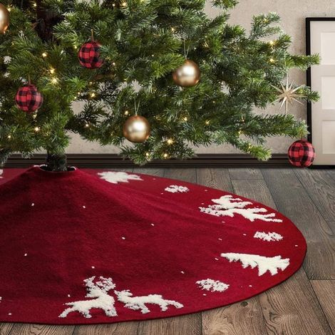 Jupe De Sapin De Noël Tricotée En 3D, 122CM Grande Jupe De Sapin De Noël 100% Laine Tricotée Main Couvercle De Base En élan Arbre Flocon De Neige 3D Pour Décoration De Fête Maison De Noël (1/5)