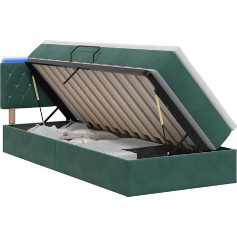 Cama de almacenamiento LED con colchón Verde oscuro 90 x 190 cm vidaXL (1/5)