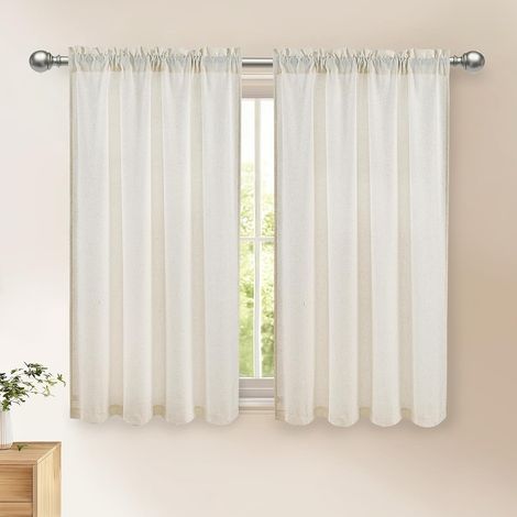 Rideaux de Cuisine en Lin Naturel 140Lx160H(cm) 2 pièces Semi-Transparents en Lin de fenêtre Rideaux de bistrot pour Chambre à Coucher d'armoire Rideaux pour Chambre d'enfant pour Caravane (1/5)