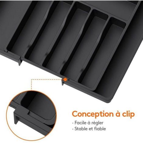 Organiseur de tiroir - - Range couverts extensible - Réglable 33–57 cm - Noir - 8 compartiments (1/4)