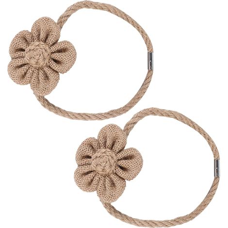 Lot de 2 embrasses de rideaux magnétiques tissées à la main - Motif floral - Style bohème - Décoration d'intérieur (1/4)