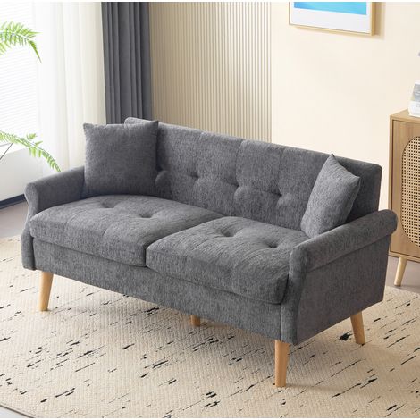 Sofá 2 plazas de chenilla gris con cojines, 162 x 74 x 77 cm HAVRYA (1/5)