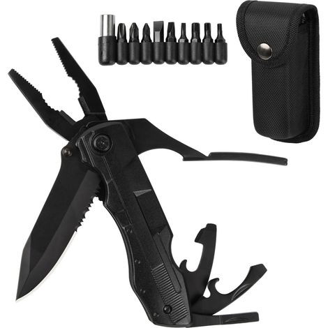 Multifonction, Couteau Pliant Pince 14 en 1, Couteau de Poche Survie en Acier Inoxydable, Outils Multifonction Randonnée avec Étui pour Extérieur Camping Randonnée, Cadeau Homme (1/5)