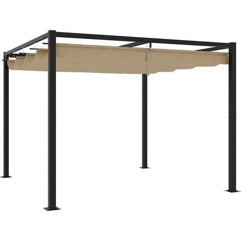 Gazebo da Giardino con Tetto Retrattile Tortora 3x3 m Acciaio vidaXL (1/4)