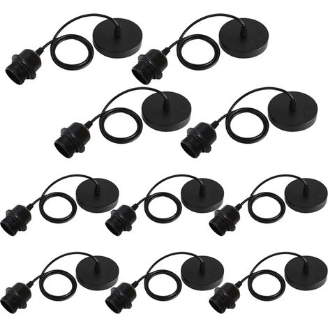 Lot de 10 Suspension E27 Avec Anneau à Vis, Câble Réglable 100CM, E27 Porte Lampe Suspension, Compatible Avec Abat-jour, pour Éclairage au Plafond Salon, Chambre(Noir) (1/5)