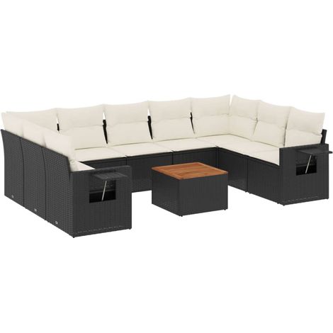 Sedute da esterno - Set Divani da Giardino 10pz con Cuscini in Polyrattan Nero (1/5)