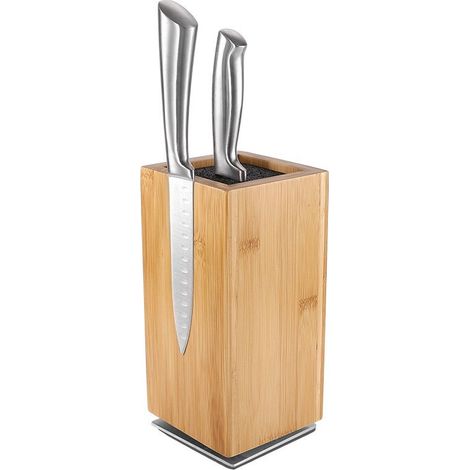 Porte-Couteaux en Bois - Bloc de Rangement à Couteau Rotatif et magnétique en Bambou  - Bloc Couteau Vide avec tiges