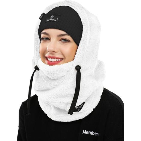 Fleece Sturmhaube mit Kordelzug, Thermo Balaclava für Damen & Herren, winddicht, weiß (1/5)