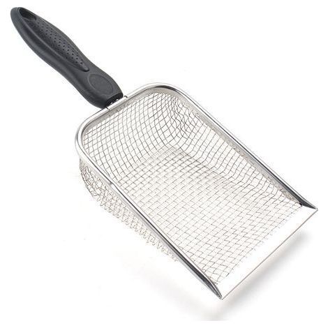 Katzenstreuschaufel. Edelstahl-Netzschaufel. langer Griff. tiefe Schaufel für Katzentoilette. Kätzchen-Kotheber (Loch: 3.8 mm/normale Katzenstreuschaufel) (1/5)