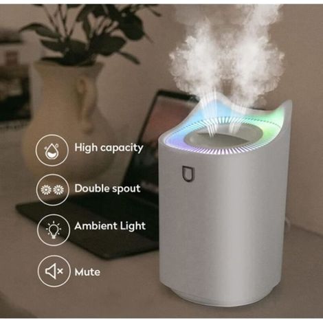 Humidificateur 3L - 3 Niveaux de Brouillard - 22db - lamp colore - Blanc (1/4)