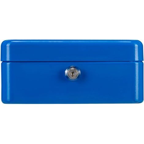 Coffre-fort verrouillable à clé avec fente pour billets, en tôle d'acier, bleu (1/5)