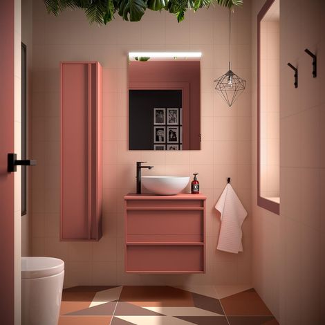 Meubles de salle de bains ATTILA 600 2 tiroirs RED SATIN + plan vasque (1/3)