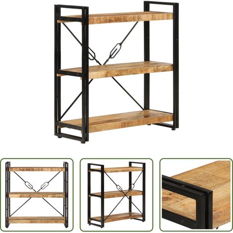 Rangement de livres - Bibliothèque 3 niveaux 77x30x80 cm bois massif manguier et fer (1/5)
