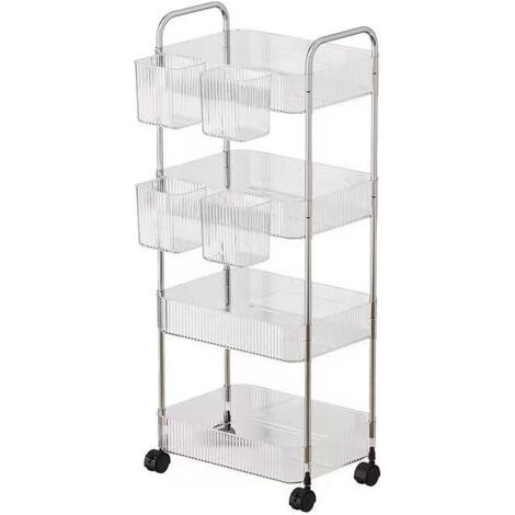 Support de rangement pour organisateur en acrylique Chariot en acrylique transparent Chariot de rangement pour cosmétiques Chariot de rangement pour articles de toilette Chevet, 4 Niveaux (1/5)