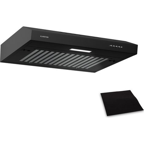 Klarstein SlimVent Hotte Aspirante, 60 cm Hotte de Cuisine Gain de Place, 200 m³/h, Énergie A+, Silencieuse 52 dB, LED, Filtre à Charbon, Hotte Casquette, Noir (1/5)