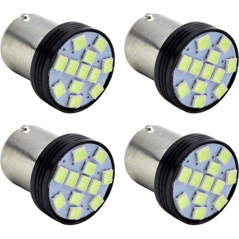 Lot de 4 ampoules LED 12 V BA15D 2835 12 SMD Chipset 6000 K Blanc LED Ampoule de rechange pour feux de recul clignotants arrière
