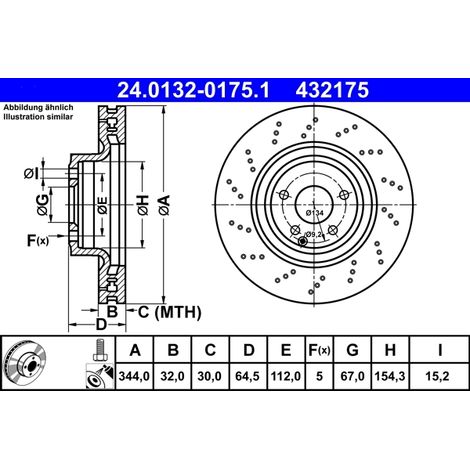 Lot de 2 Disques de frein ATE 24.0132-0175.1 MERCEDES-BENZ 000 421 16 12