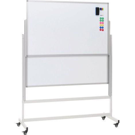 [NEUWERTIG] Whiteboard HHG-656, Magnettafel, zwei Tafeln beidseitig beschreibbar höhenverstellbar rollbar inkl. Zubehör 101x69cm