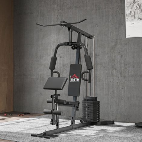 Stazione multifunzione per muscolazione 45 kg, 180 x 108 x 200 cm, acciaio nero DESVIAE (1/5)