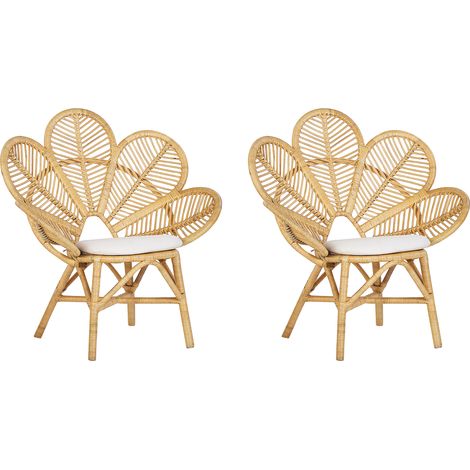 Conjunto de 2 sillas pavo real de ratán beige natural 107 cm cojín Florentine (1/5)
