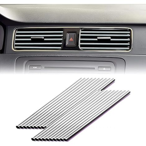 20 piezas de tiras interiores de coche de 20 cm de PVC, accesorios para coche, decoración interior, moldura de salida de aire acondicionado para todas las ranuras de ventilación rectas (plata) (1/5)
