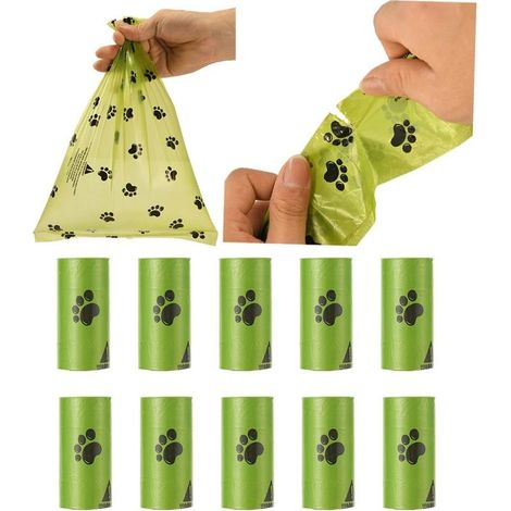 Lot de 10 rouleaux de sacs biodégradables pour déjections d'animaux (15 sacs par rouleau) (1/5)