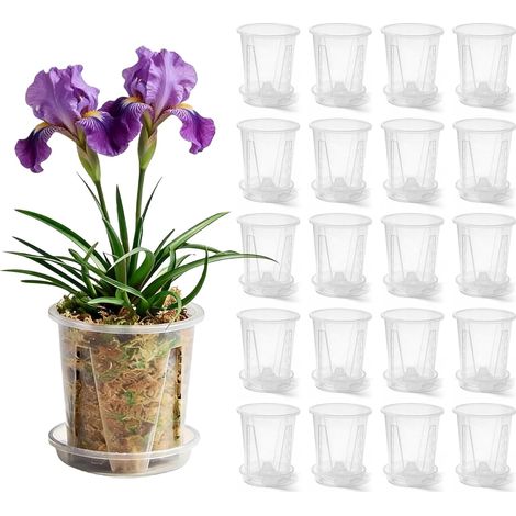 20 Pack Orchid Pots Transparent Plastic Pots with Saucer for Orchid Growing Seeds and Seedling for Indoor and Outdoor Balcony Office (10 cm) (1/5)