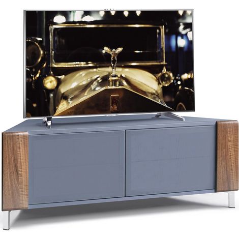 MDA Designs CORVUS Corner-Friendly Grey BeamThru Glass Doors with Walnut Profiles Contemporary Cabinet for Flat Screen TVs up to 50" (1/5)
