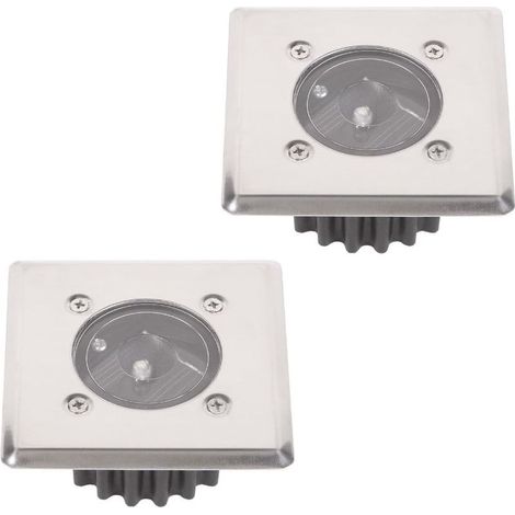 Set of 2 LED solar recessed floor lights – Square – 8.5 x 8.5 cm – Stainless steel – 2 recessed lights – IP44 (1/5)