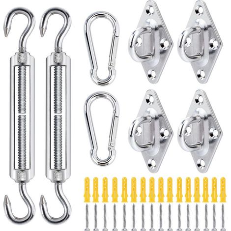 Kit de Fixation pour Voile d'Ombrage, 40pcs Kit de Montage Fixations en Acier Inoxydable 304, Accessoires de Matériel pour Auvents Carrés Rectangle et Triangulaires, Terrasse, Jardin (1/5)
