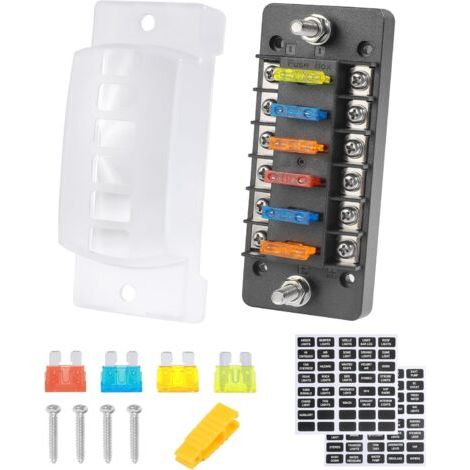 Boîte à Fusibles Voiture, 12V, Étanche, 6 Fusibles, Montage sur Châssis, 10A, Plastique