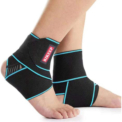 Support de cheville ajustable, en nylon respirant, super élastique et confortable, taille unique, convient pour le sport (bleu (1 paire)) (1/5)