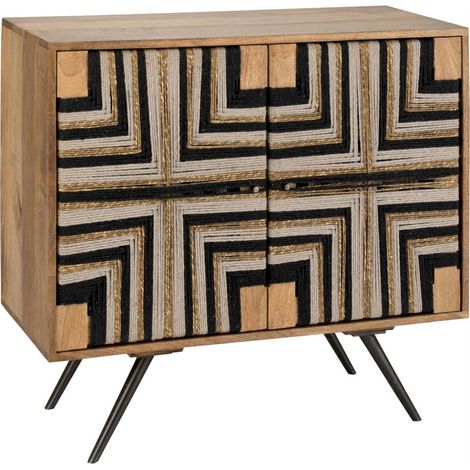 Buffet en bois motif fils tissés - naturel et noir (1/5)
