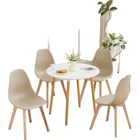 Ensemble de salle à manger, 4 chaises, pieds en bois massif, Ensembles de table kaki (1/2)