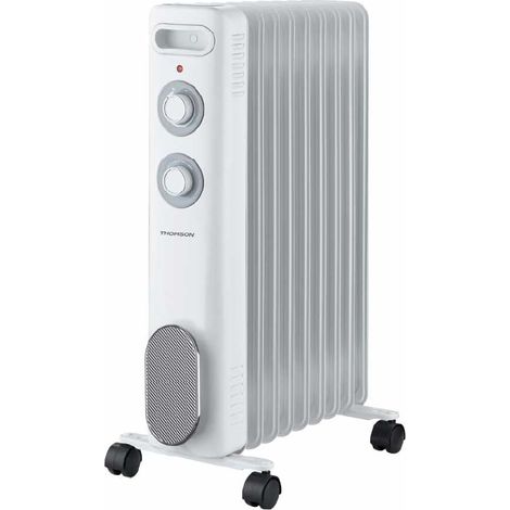 Radiateur mobile bain d'huile CALISTA 2000W blanc, protection contre le renversement et la surchauffe, avec thermostat réglable, silencieux, avec roulettes (1/5)