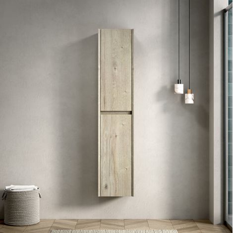 Mobile bagno pensile 140 cm in compensato, 2 ante, ripiani interni, effetto legno chiaro (1/5)