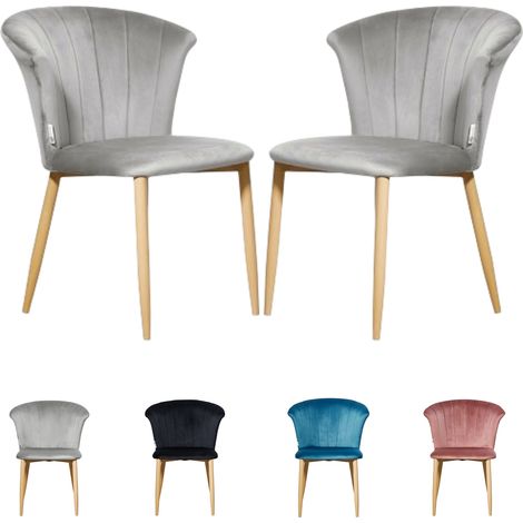 Juego de 2 sillas de comedor Elsa de terciopelo - Sillas de comedor modernas tapizadas con patas de madera - Gris (1/5)