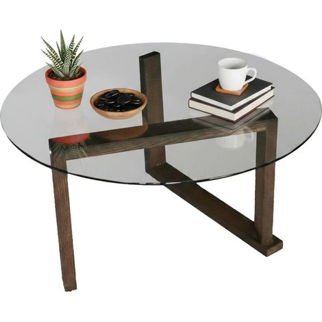 Dmora - Tavolino da salotto Denebra, Tavolo basso da caffè, Portariviste per divano, Ripiano da soggiorno, 80x80h41 cm, Noce, con imballo rinforzato, con imballo rinforzato