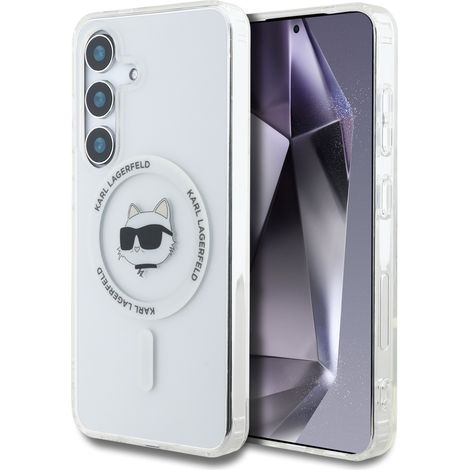 Funda MagSafe con logo estampado de la cabeza de Choupette de Karl Lagerfeld para Samsung Galaxy S25 blanca (1/5)