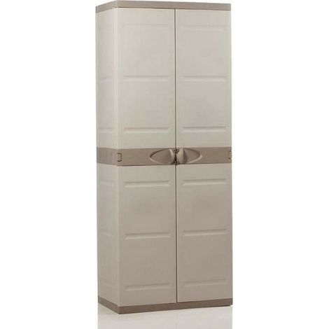 Armadio alto in plastica beige e taupe con 4 mensole (1/3)