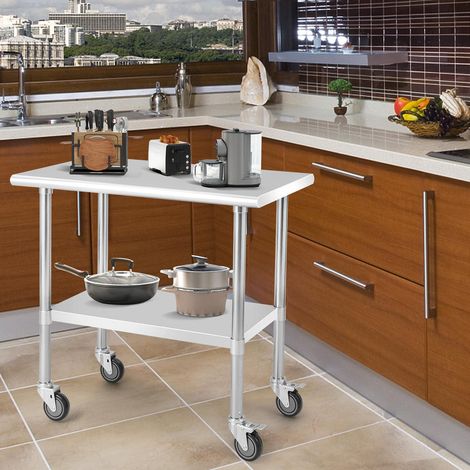 Gain de Place Garanti : Table de Travail Inox 91,5 cm sur Roulettes avec Freins et Étagère Réglable pour Cuisine et Garage (1/5)