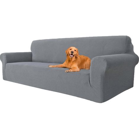 Elastischer 4-Sitzer Sofaüberzug Hellgrau, Rutschfest & Waschbar (1/5)