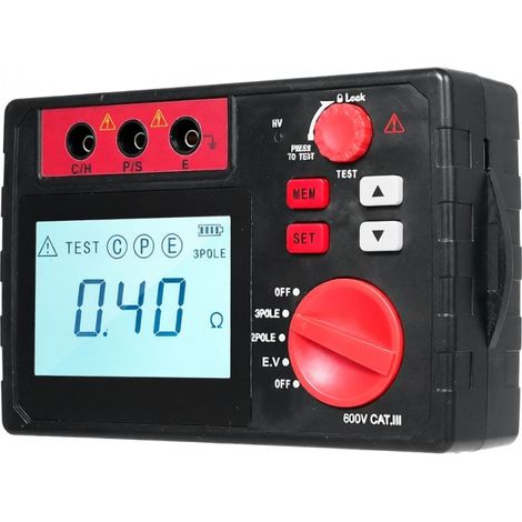 Testeur de terre numérique, détecteur de résistance d'isolement 200 Ω, mesure de résistance de terre, tension alternative jusqu'à 600 V, écran rétroéclairé (1/5)