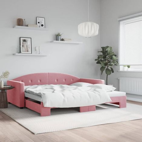 Lit de jour avec lit gigogne-Canapé-lit rose 100x200 cm velours 920494 (1/5)