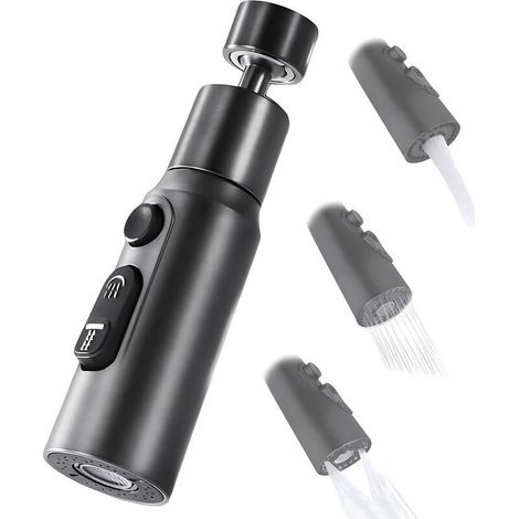 Aeratore per rubinetto, ugello girevole a 360° per rubinetto da cucina con 3 getti, aeratore per rubinetto a risparmio idrico (nero) (1/4)